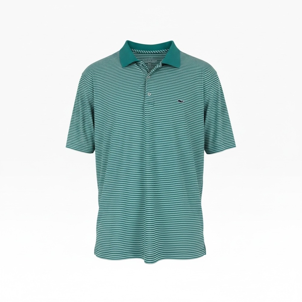 Vineyard Vines Mens XXL Teal Striped Performance Polo Shirt Short Sleeve Whale